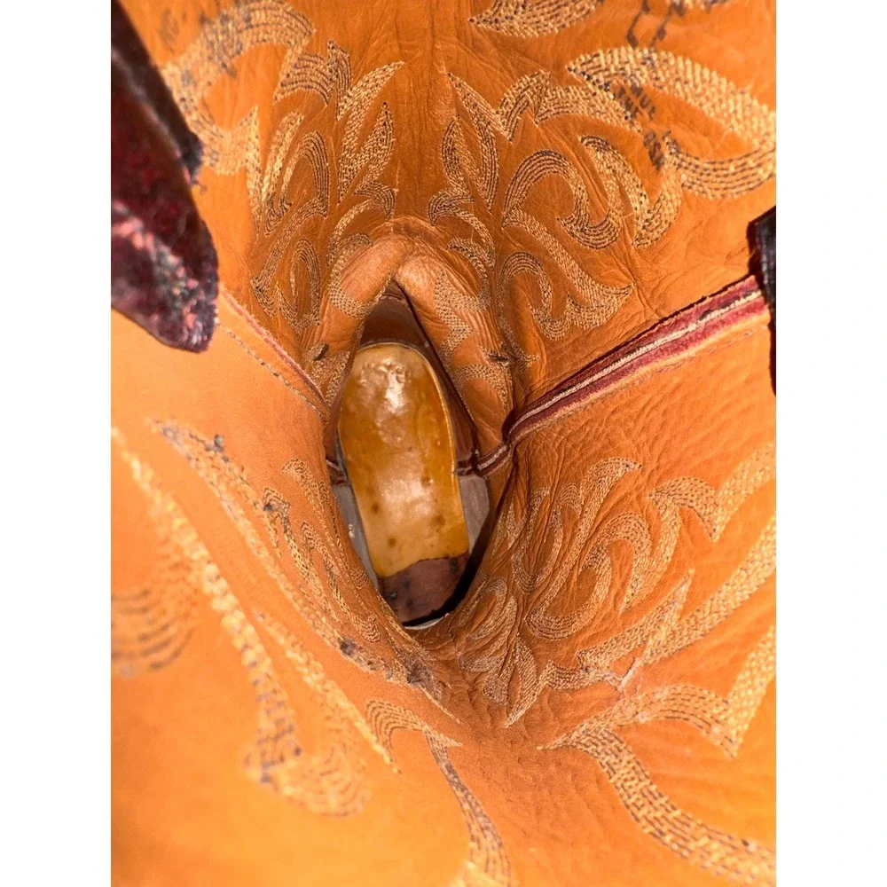 Tony Lama Mens Black Cherry Leather Western Cowboy Boots 03412 Burgundy 8.5 EE - Picture 10 of 12